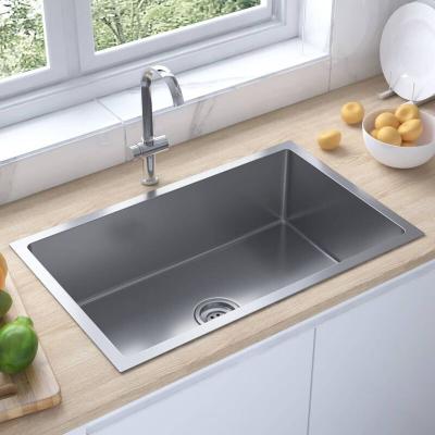 VIDAXL Evier de Cuisine Fait &agrave; la Main Maison Int&eacute;rieur Lavabo de Salle de Bain Argent&eacute; Acier Inoxydable 51516