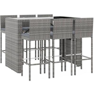 Ensemble De Bar De Jardin 7 Pcs Avec Coussins Gris Poly Rotin Vidaxl