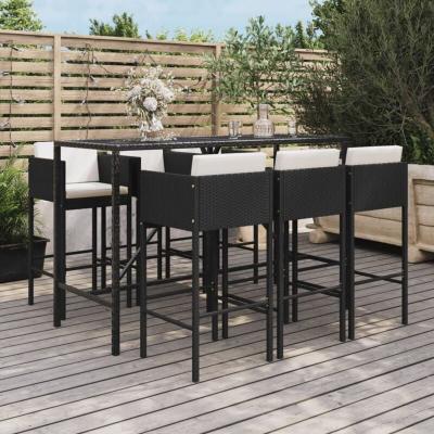 Ensemble de bar de jardin 7 pcs avec coussins noir poly rotin - Vidaxl