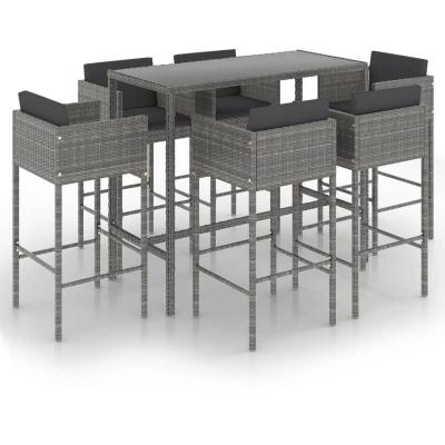 Ensemble de bar de jardin 7 pcs et coussins R&eacute;sine tress&eacute;e Gris