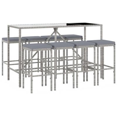 Vidaxl - Ensemble de bar de jardin 9 pcs avec coussins gris poly rotin