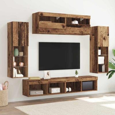 VIDAXL Ensemble de 8 unit&eacute;s murales TV avec &eacute;clairage LED en bois ancien 
