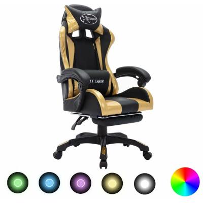 VIDAXL Fauteuil de jeux vid&eacute;o avec LED RVB Dor&eacute; et noir Similicuir