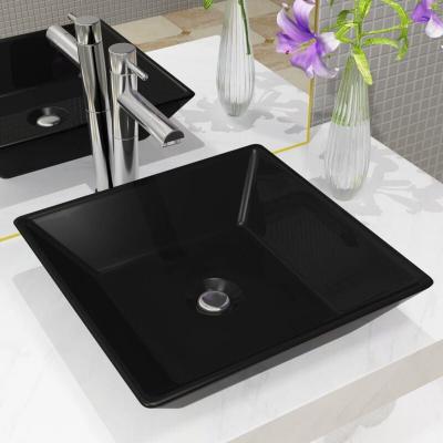 Vidaxl lavabo c&eacute;ramique carr&eacute; noir 41,5 x 41,5 x 12 cm 142739