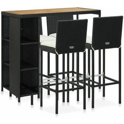 Meuble de bar de jardin 5 pcs et coussins R&eacute;sine tress&eacute;e Noir