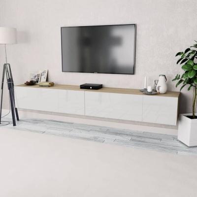 RODRIGO NARCIS Meuble TV 2 pcs Agglom&eacute;r&eacute; 120x40x34 cm Ch&ecirc;ne et blanc brillant