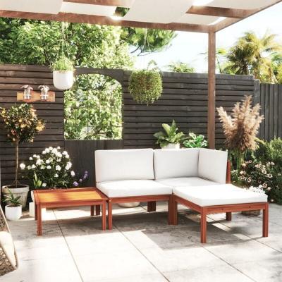 VIDAXL Salon de jardin 4 pcs avec coussins Cr&egrave;me Bois d'acacia solide
