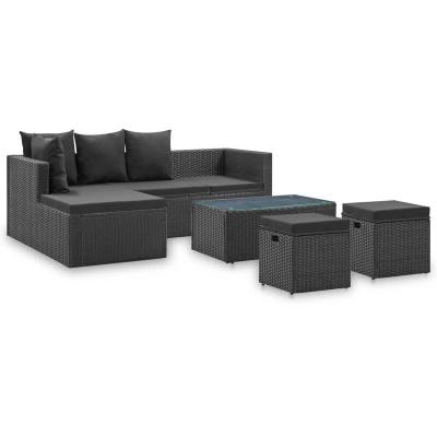 VIDAXL  salon de jardin 4 pcs noir avec coussins r&eacute;sine tress&eacute;e 46105