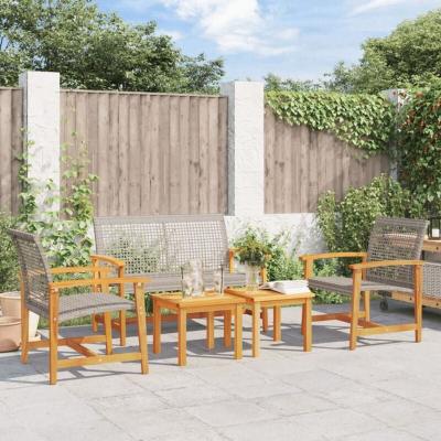 VIDAXL  salon de jardin 5 pcs gris r&eacute;sine tress&eacute;e et bois d'acacia