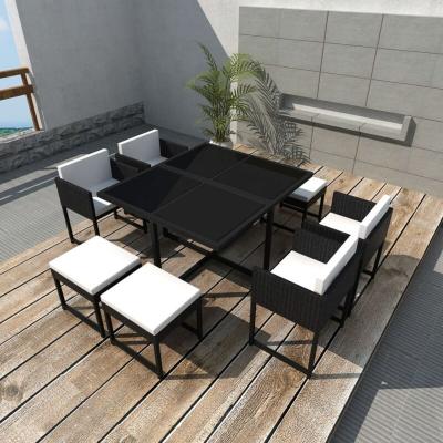 VIDAXL  salon de jardin 9 pcs avec coussins r&eacute;sine tress&eacute;e noir 42759