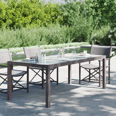 VIDAXL  table de jardin marron 190x90x75 cm verre tremp&eacute;/r&eacute;sine tress&eacute;e