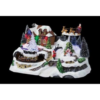 FEERIC LIGHTS & CHRISTMAS Village de No&euml;l lumineux et anim&eacute; en fibre optique avec train