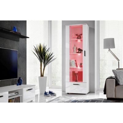 Vitrine Armoire Alessandria Komodee - LED RGB - Blanc Brillant et Blanc - Facades en Brillant - 60 x 192 x 42 cm