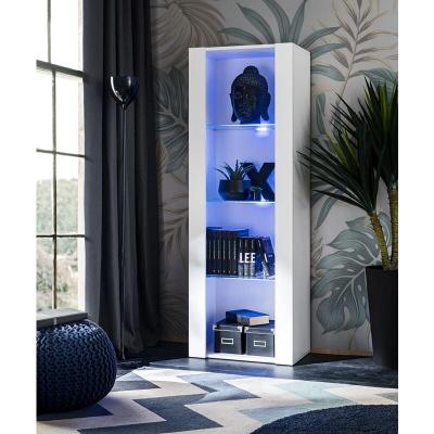 Komodee - Vitrine Armoire Tivoli, Blanc/Blanc, Largeur 55cm x Hauteur 159cm x Profondeur 35cm, led Bleu, 3 &eacute;tag&egrave;res, pour Salon, Chambre, Entr&eacute;e