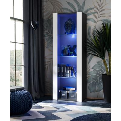 Komodee vitrine armoire tivoli, blancnoir, largeur 55cm x hauteur 159cm x profondeur 35cm, led bleues, 3 &eacute;tag&egrave;res, pour salon, chambre, entr&eacute;e DPD 