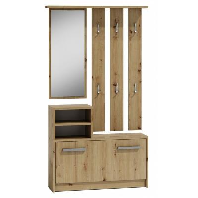 TOPESHOP VITTORIA - Meuble d'entr&eacute;e contemporain 6 crochets + miroir + Ch&ecirc;ne