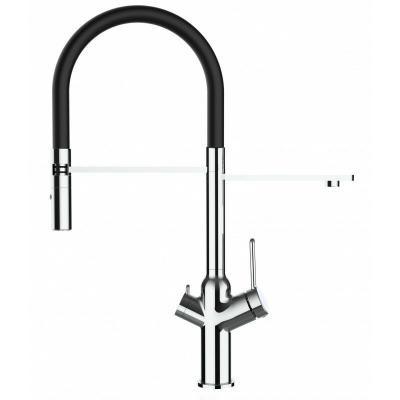 VIZIO Robinet de cuisine 3 voies chrom&eacute; bec noir orientable, douche 2 jets d&eacute;tachable VZBF018102