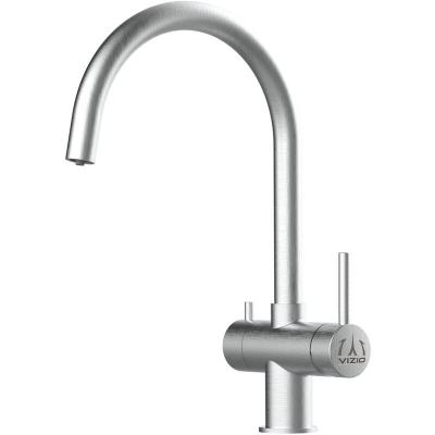 VIZIO Robinet de cuisine 3 voies en acier inox chirurgical bross&eacute; - bec pivotant 360&deg; VZFX011380