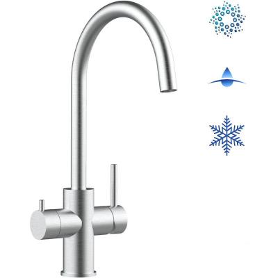 VIZIO Robinet de cuisine 5 voies en acier inox chirurgical bross&eacute; - bec pivotant 360&deg; VZFX511380