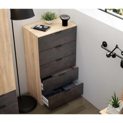 But Commode 5 tiroirs style industriel AYALA imitation ch&ecirc;ne et noir