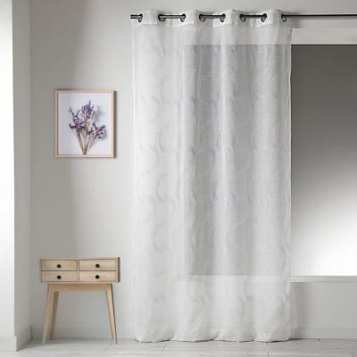 Voilage en Etamine Brod&eacute;e &agrave; Rayures Ondul&eacute;es Blanc 140x260 cm - Blanc
