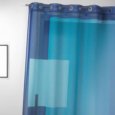 Voilage en &eacute;tamine imprim&eacute;e &agrave; motifs graphiques - Bleu - 135 x 240cm