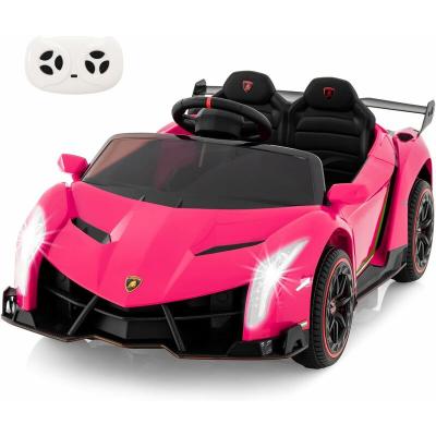 GOPLUS Giantex voiture electrique enfant 3-8 ans 12v,1 place charge 30kg lamborghini,t&eacute;l&eacute;commande 2,4 g,ports aux et usb,multim&eacute;dia,rose 