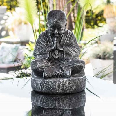 WANDA COLLECTION  - Statue moine shaolin assis gris patin&eacute; 40 cm - Gris