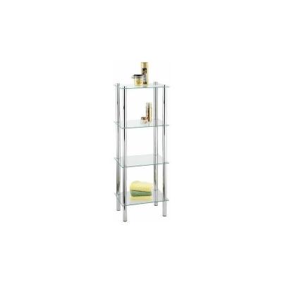Etag&egrave;re de salle de bain yago carr&eacute;e, 4 &eacute;tages - chrome/transparent