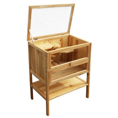 WILTEC  - Clapier ? 60 x 40 x 80 cm ? 2 &eacute;tages ? Bois sapin ? avec Esaclier, couvercle rabattable et fa&ccedil;ade vitr&eacute;e ? Cage pour rongeurs hamsters