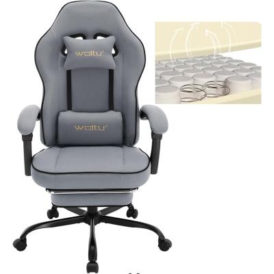 WOLTU Chaise gaming,fauteuil gaming,avec coussin &agrave; ressorts ensach&eacute;s,repose-pieds,tissu maille,gris 