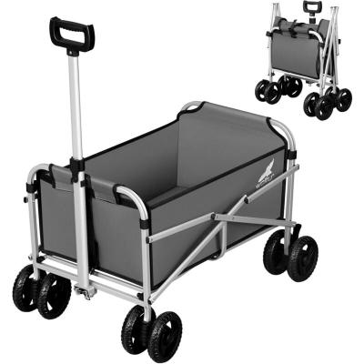 WOLTU Chariot de jardin pliable,chariot avec 4 roues,chariot &agrave; roulettes,en tissu oxford+m&eacute;tal,gris fonc&eacute;
