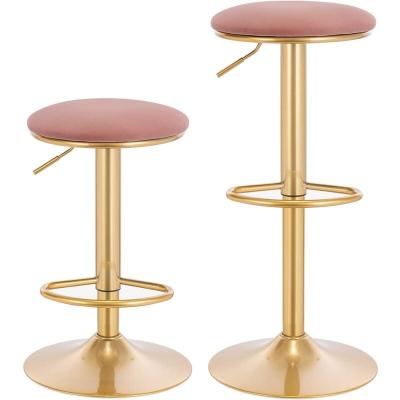 Lot de 2 tabouret de bar avec repose-pieds -tabouret rond haut m&eacute;tallique hauteur -rose + or