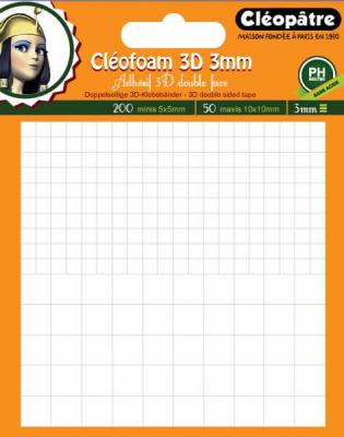 CLEOPATRE Carr&eacute;s mousse adh&eacute;sif 3D double face Cl&eacute;ofoam 3mm d'&eacute;paisseur