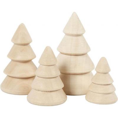  CC Hobby Sapins de No&euml;l en bois, h: 3,3+4,3+5,3+6,3 cm, d: 2,3+3+3,2+