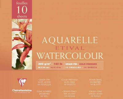 CLAIREFONTAINE Bloc Aquarelle Etival Encoll&eacute; 4 C&ocirc;t&eacute;s 300g Grain Fin 10 feuilles 24x30cm