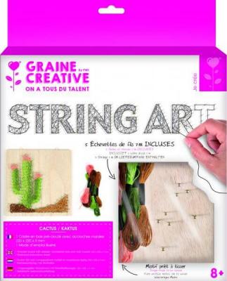 GRAINE CR &eacute;ative Tableau cactus string art carr&eacute; en bois T.U