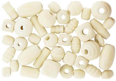  Perles en bois naturel - Assortiment de formes - de 0,5 &agrave; 2 cm - 50 g 