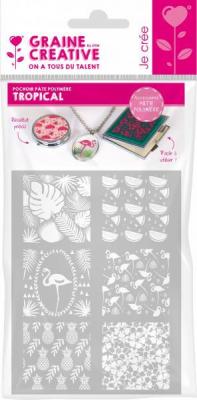 MEGACREA Pochoir silkscreen pour p&acirc;te polym&egrave;re tropical - graine cr&eacute;ative