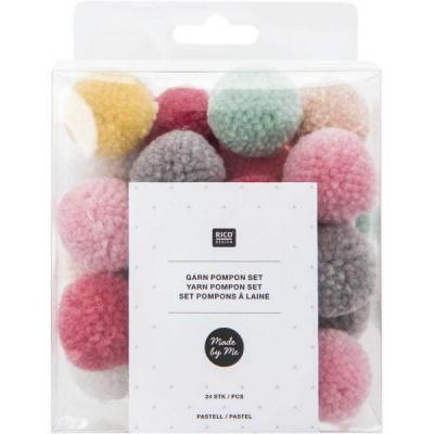 RICO DESIGN Assortiment de pompons ronds - Pastel - 3 cm - 24 pcs