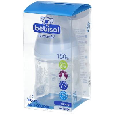 BEBISOL B&eacute;bisol Biberon Anti-Colique Silicone Col Large +0m Lapins Rose 150ml 