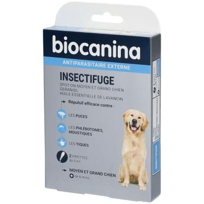 BIOCANINA  Insectifuge Naturel Spot-On Moyen et Grand Chien 2 pipettes