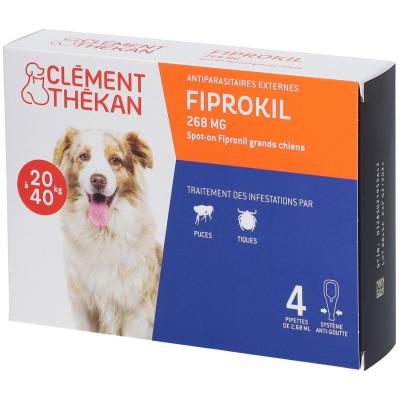 CLEMENT THEKAN Anti-Puces Anti-Tiques Chien 20-40kg 4 Pipettes