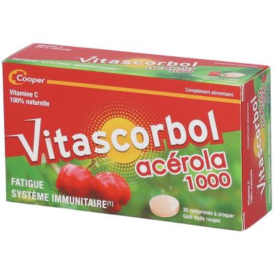 VITASCORBOL  Ac&eacute;rola 1000 vitamine C comprim&eacute;s&agrave;croquer x 30