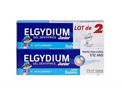 ELGYDIUM  JUNIOR - Dentifrice Bubble Gum 7-12 ans, 2 tubes de 50ml
