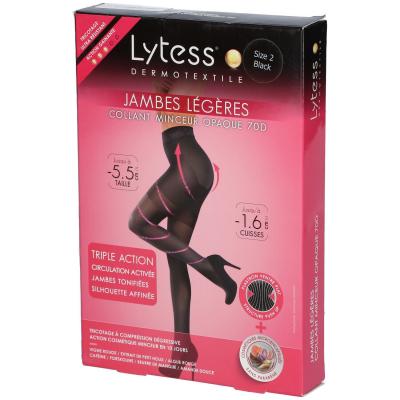 LYTESS Collant Gainant Jambes L&eacute;g&egrave;res Et Minceur 70 D - Gainant - Taille Haute - Efficacit&eacute; Cosm&eacute;tique Prouv&eacute;e - Noir - Taille 2 -  