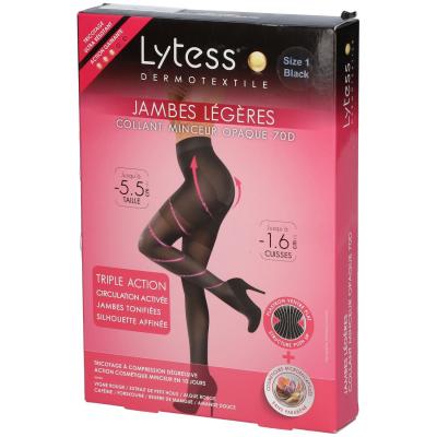 LYTESS Collant Gainant Jambes L&eacute;g&egrave;res Et Minceur 70 D - Gainant - Taille Haute - Efficacit&eacute; Cosm&eacute;tique Prouv&eacute;e - Noir - Taille 1 -  