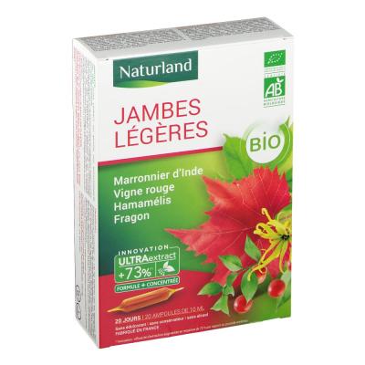 NATURLAND  Jambes L&eacute;g&egrave;res Bio 20 Ampoules - Bo&icirc;te 20 Ampoules de 10 ml