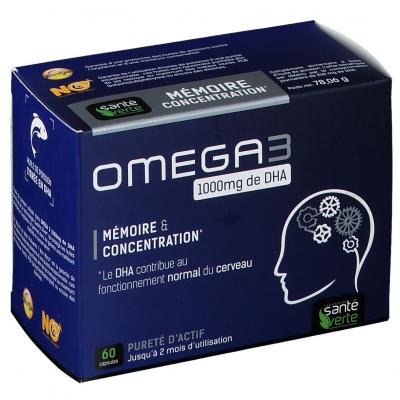 SANTE VERTE SANT&Eacute;VERTE Om&eacute;ga 3 1000mg de DHA m&eacute;moire&concentration 60 capsules