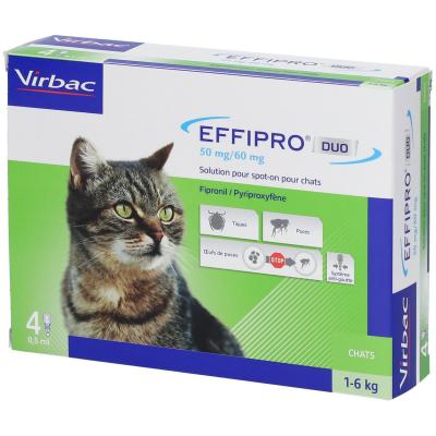 EFFIPRO Virbac  Duo Insecticide Chat spot on pipette boite de 4